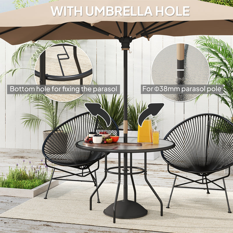 glass patio table with umbrella hole uk Outsunny Outdoor Round Dining Table Tempered Glass Top w/ Parasol Hole