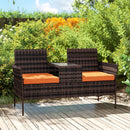 Outsunny Rattan Garden Bench w/ Glass Tea Table, Wicker Chair w/ Cushions