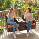 Outsunny Rattan Garden Bench w/ Glass Tea Table, Wicker Chair w/ Cushions