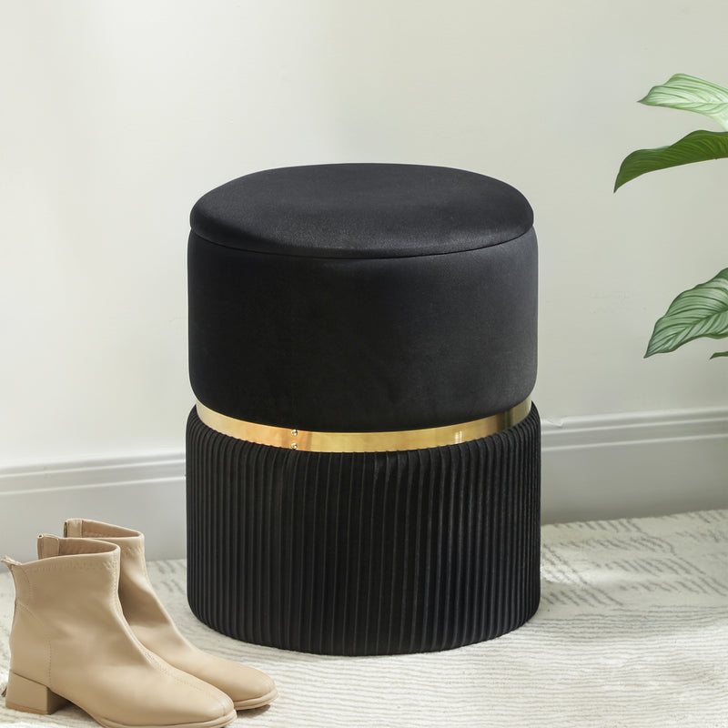 HOMCOM Round Pouffe Storage Footstool with Hidden Space