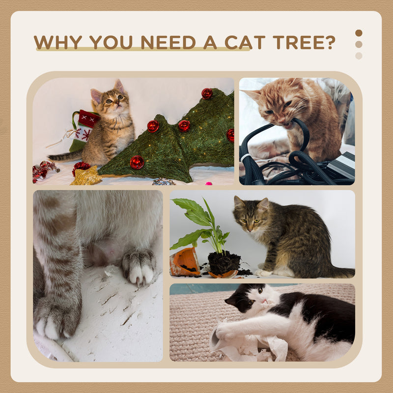 PawHut Cat Tree Tower Climbing  Activity Centre with Sisal Scratching Post Grey