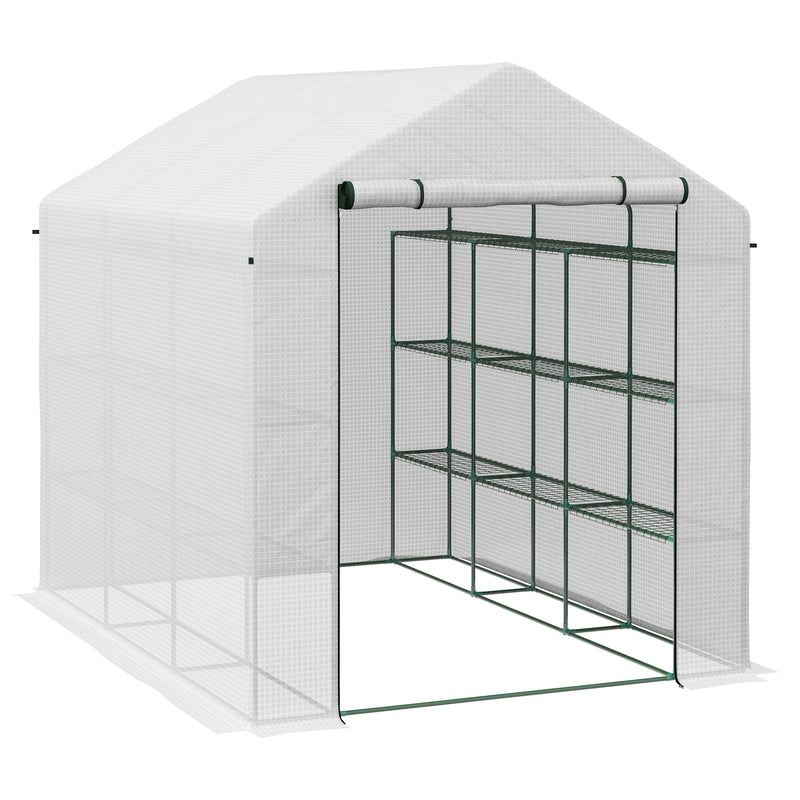 Outsunny Walk-in Garden Greenhouse Shelves Polytunnel Steeple Grow House