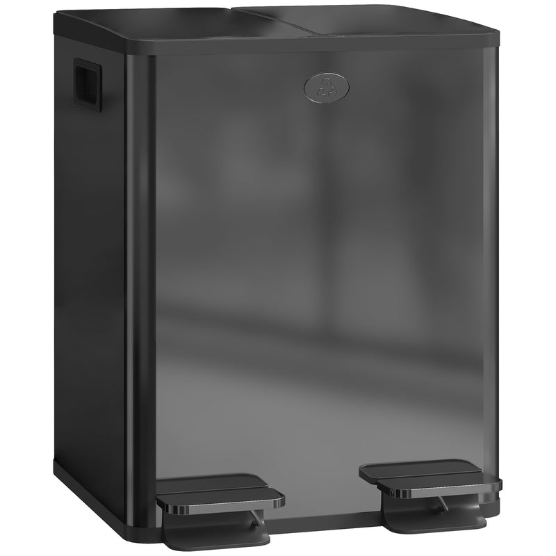HOMCOM 2 x 20L Dual Kitchen Bin Pedal Bin for Recycling and Waste