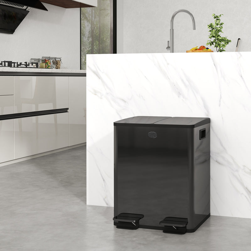 HOMCOM 2 x 20L Dual Kitchen Bin Pedal Bin for Recycling and Waste