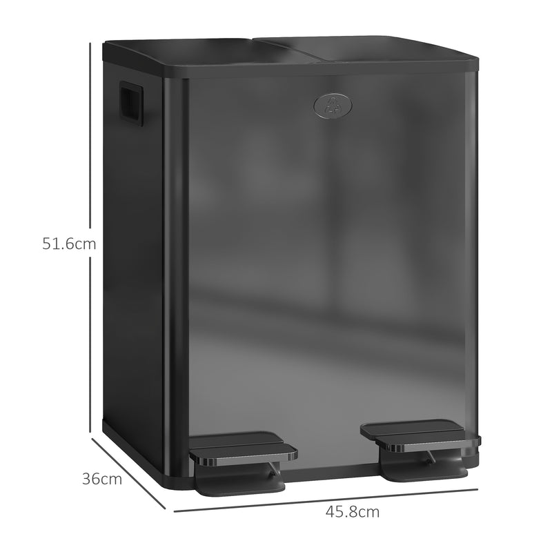 HOMCOM 2 x 20L Dual Kitchen Bin Pedal Bin for Recycling and Waste