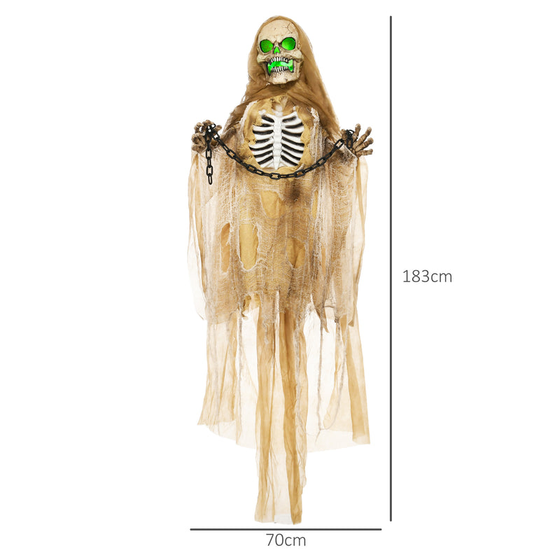 HOMCOM Hanging Halloween Skeleton Animatronic Prop for Indoor Outdoor