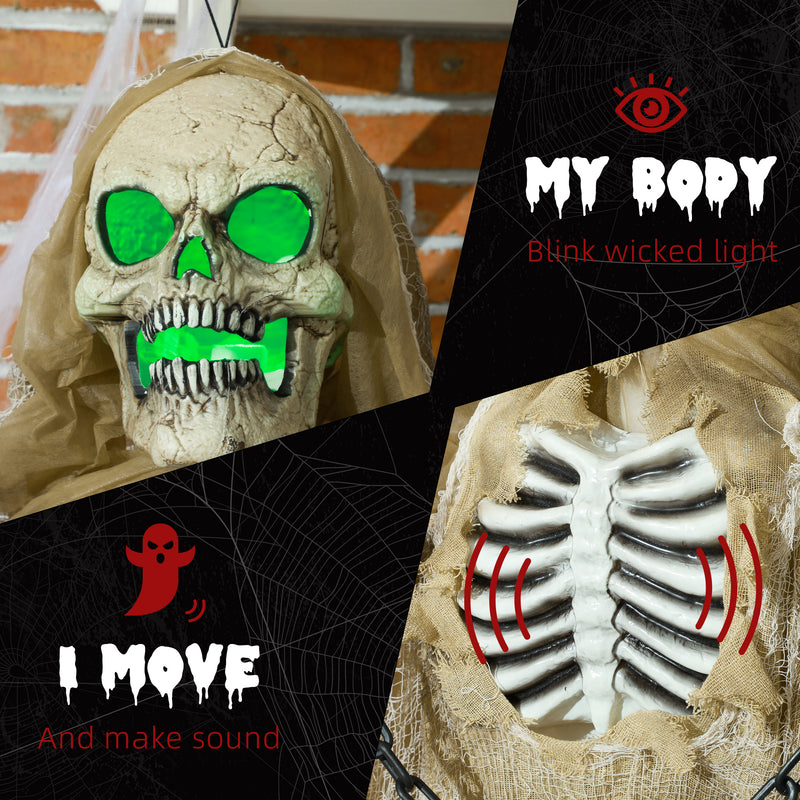 HOMCOM Hanging Halloween Skeleton Animatronic Prop for Indoor Outdoor