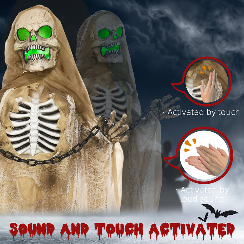 HOMCOM Hanging Halloween Skeleton Animatronic Prop for Indoor Outdoor