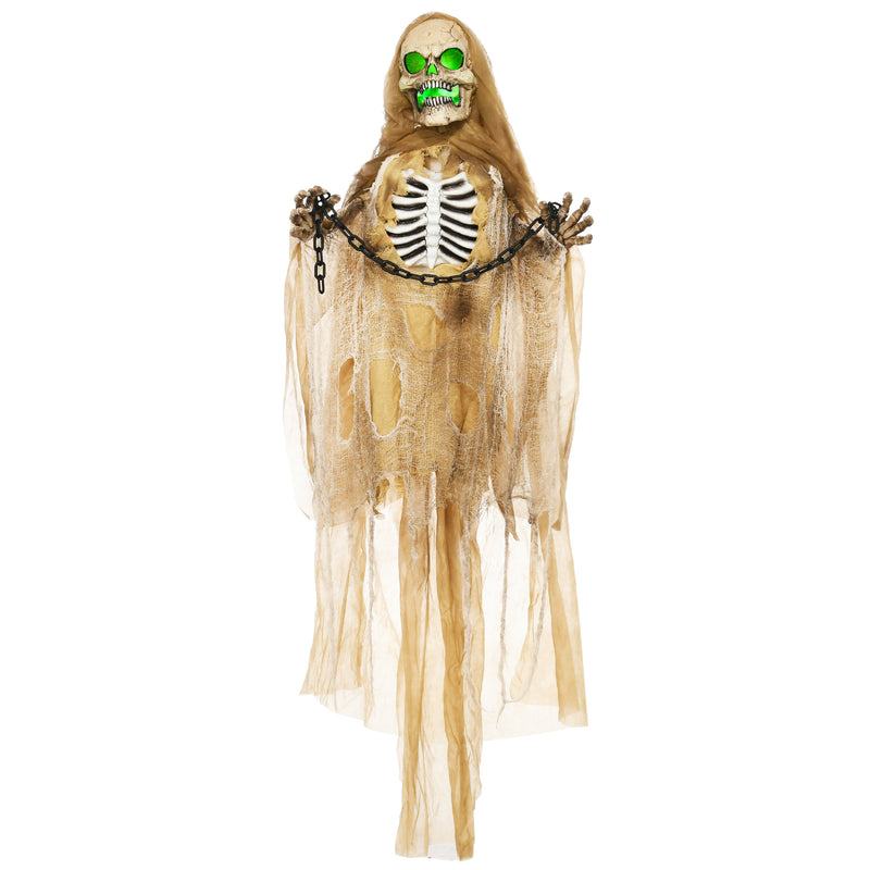 HOMCOM Hanging Halloween Skeleton Animatronic Prop for Indoor Outdoor