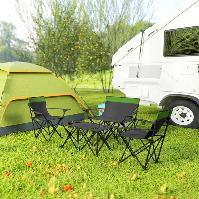 Outsunny 4 Piece Foldable Camping Table And Chairs Set - Black