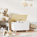 AIYAPLAY Toy Box For Kids, Toy Chest With Wheels And Safety Hinges, White