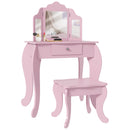 HOMCOM Makeup Dressing Table Set With Tri-Folding Mirror And Drawer, Pink
