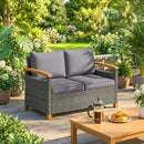Outsunny Rattan Garden Sofa With Cushioned Wide Seats Dark Grey