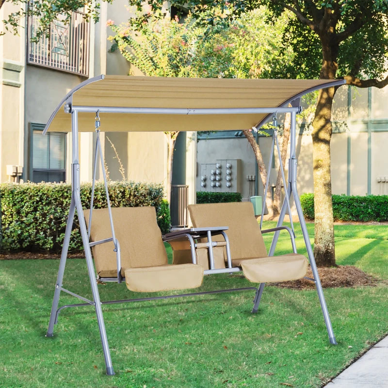 Outsunny Steel Garden Love Seat Swing Chair - Beige