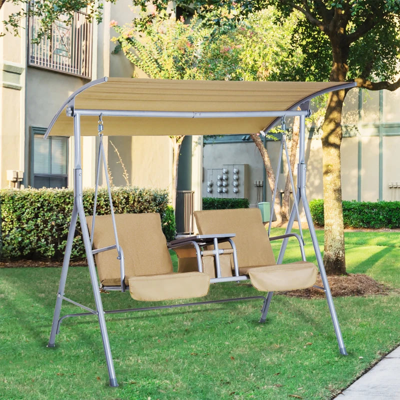 Outsunny Steel Garden Love Seat Swing Chair - Beige