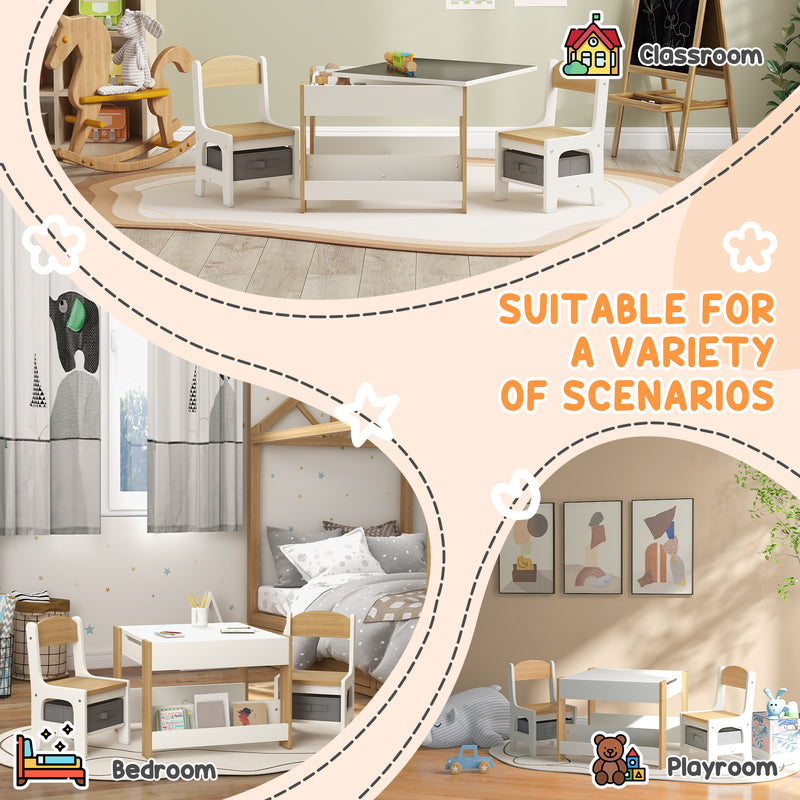 HOMCOM 3-Piece Kids Table and Chair Set for Nursery, Playroom, Classroom