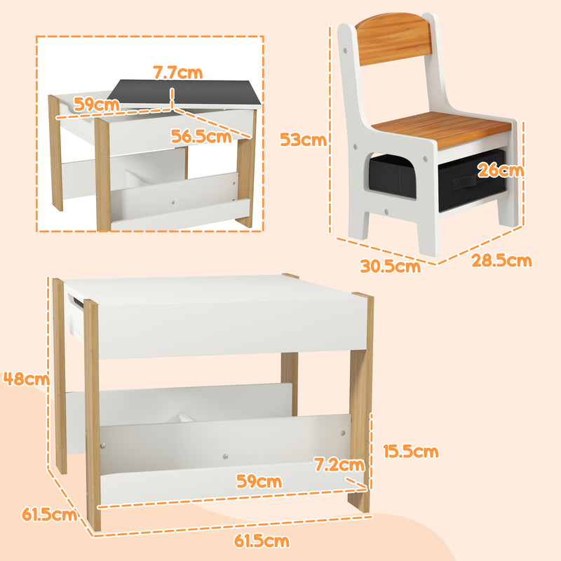 HOMCOM 3-Piece Kids Table and Chair Set for Nursery, Playroom, Classroom