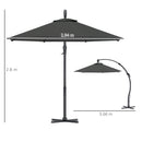 Outsunny 3(m) Garden Cantilever Parasol with Crank Aluminium Frame