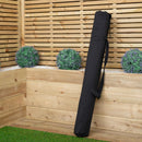 Outdoor 4 Person Rectangular Wooden Garden Dining Table, 2 Benches with Black Parasol and Base Set