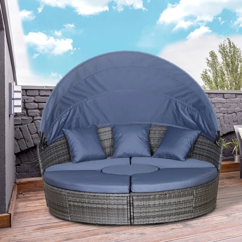 Outsunny Garden Daybed with Cushions - Grey with Blue Cushions