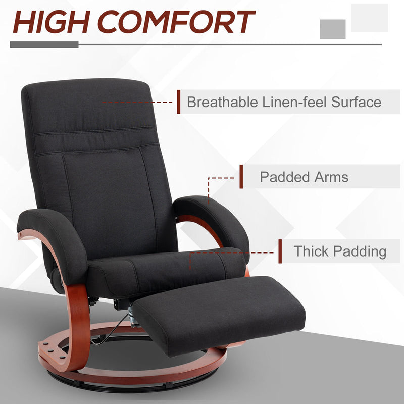 HOMCOM Manual Recliner Swivel Reclining Chair with Footrest Armrests Black