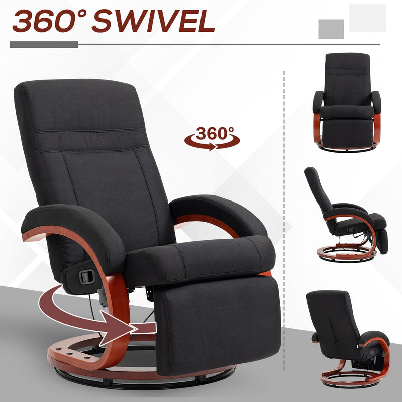 HOMCOM Manual Recliner Swivel Reclining Chair with Footrest Armrests Black