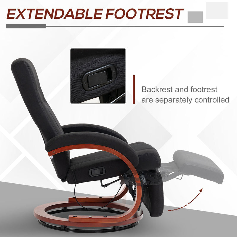 HOMCOM Manual Recliner Swivel Reclining Chair with Footrest Armrests Black