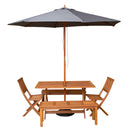 Outdoor 6 Person Rectangular Wooden Garden Dining Table, 2 Benches, Chairs with Grey Parasol and Base Set