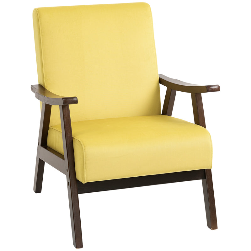 HOMCOM Velvet Armchair With Solid Wood Frame And Thick Padded