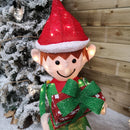 107cm Warm White LED Lit Elf Character with Present Christmas Decoration in Green and Red