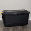 75L Heavy Duty Lockable & Stackable Storage Tub Chest on Wheels with Clips in Black