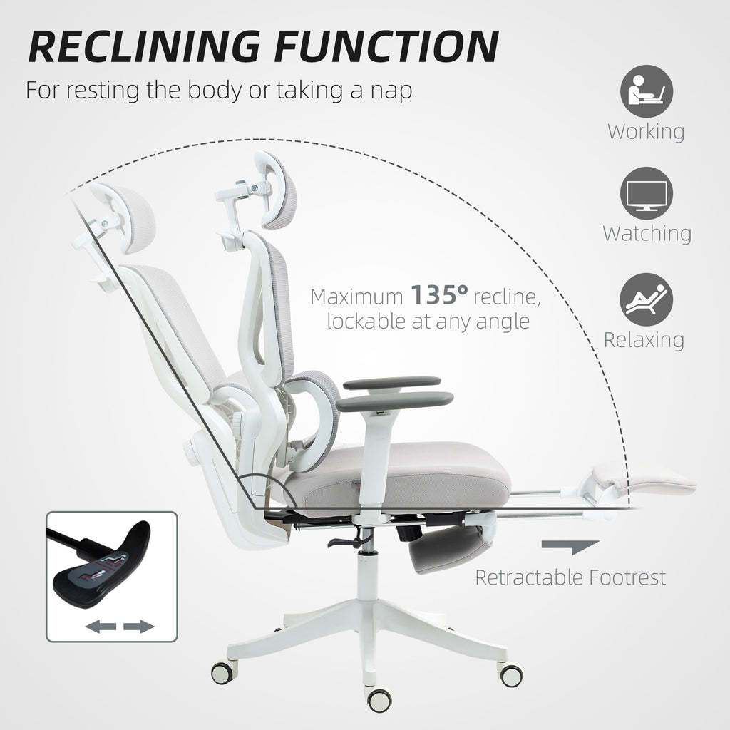 HOMCOM Ergonomic Office Chair, Recliner Computer Chair with Footrest,