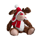 30cm Sitting Plush Christmas Reindeer with Red Hat & Scarf