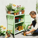Outsunny Wooden Garden Storage Shed w/Hinged Roof and Shelf, Light Green