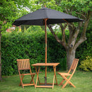 Outdoor 2 Person Folding Square Wooden Garden Dining Table Chairs Black Parasol and Base Set