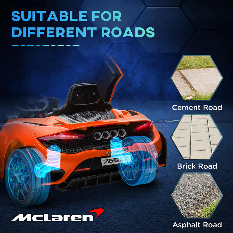 AIYAPLAY Orange McLaren 765LT Licensed 12V Kids Ride On Car W/ MP3 Music