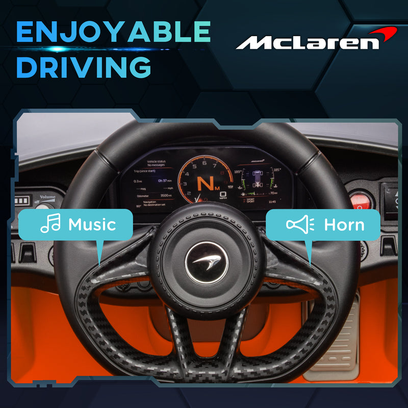 AIYAPLAY Orange McLaren 765LT Licensed 12V Kids Ride On Car W/ MP3 Music
