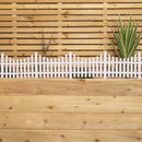 33cm Set of 4 White Plastic Picket Fence Garden Edging with Wood Effect