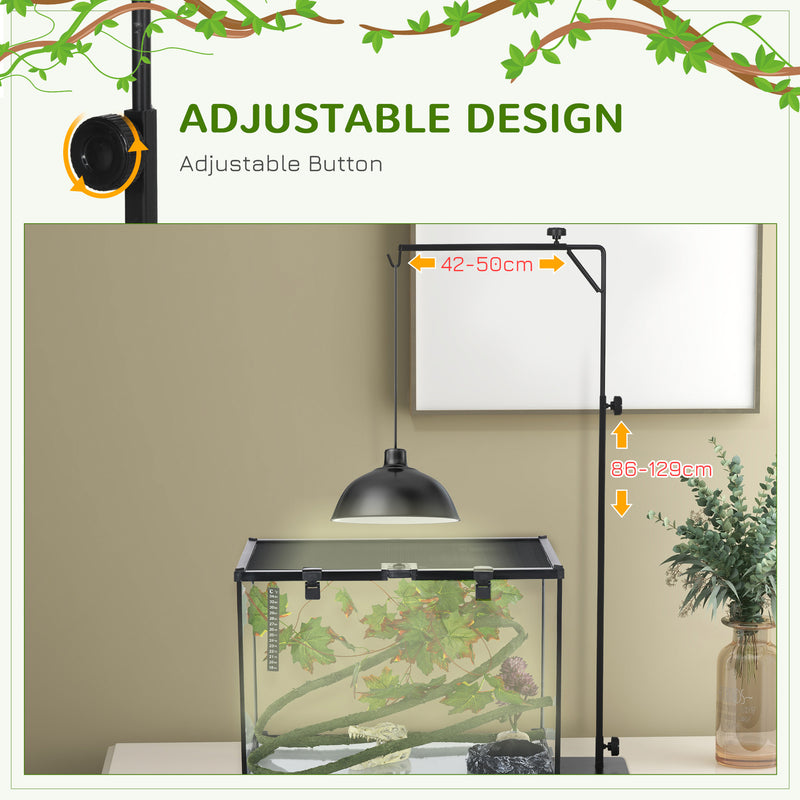 86-129Hcm PawHut Reptile Lamp Stand, Adjustable Lamp Holder w/ Base, Hook