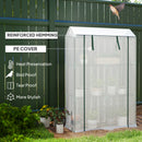 Outsunny 3 Tier Mini Greenhouse with PE Cover, Roll-Up Door, White