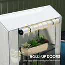 Outsunny 3 Tier Mini Greenhouse with PE Cover, Roll-Up Door, White