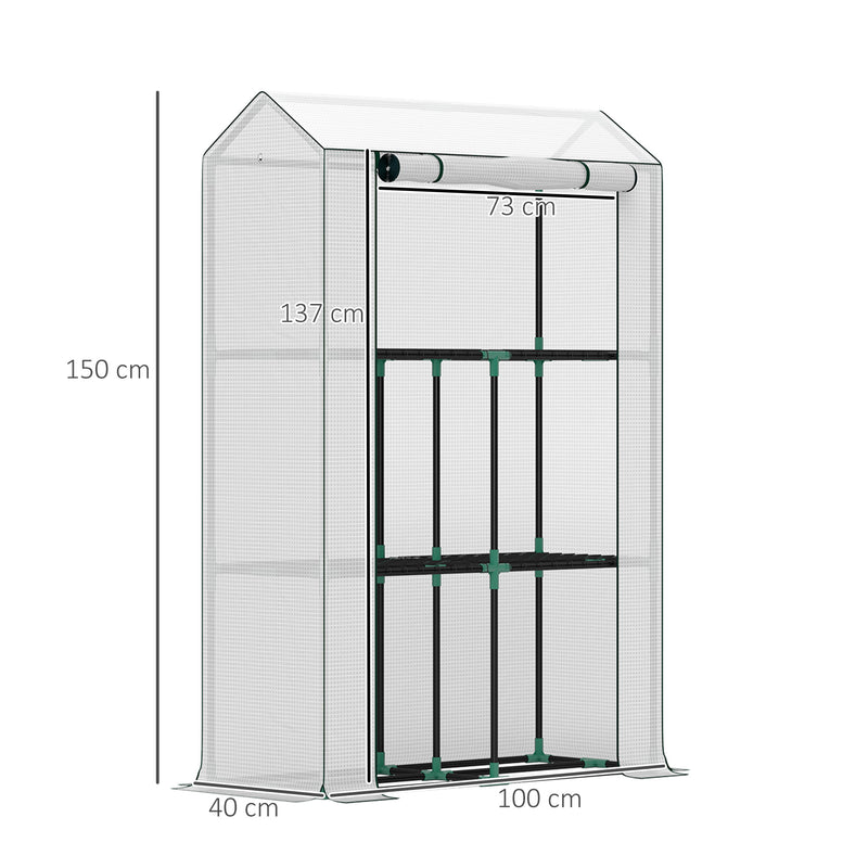 Outsunny 3 Tier Mini Greenhouse with PE Cover, Roll-Up Door, White
