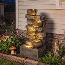 Outsunny Outdoor Fountain with LED Lights, Cascading Waterfall Feature