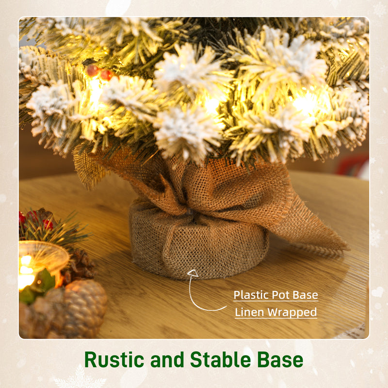 HOMCOM 60 cm Prelit Small Christmas Tree, Snow Flocked Tabletop Xmas Tree