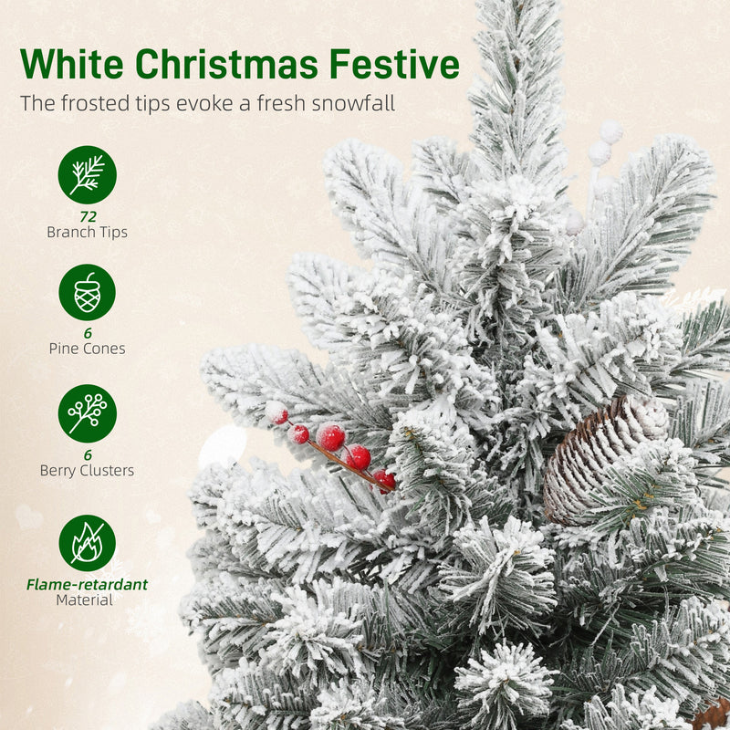 HOMCOM 60 cm Prelit Small Christmas Tree, Snow Flocked Tabletop Xmas Tree