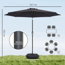 Outsunny 2.7 m Garden Parasol Umbrella with Cross Base, Sandbag, Black