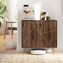 HOMCOM Sideboard Storage Cabinet with Luxurious Steel Lines Steel Legs Brown