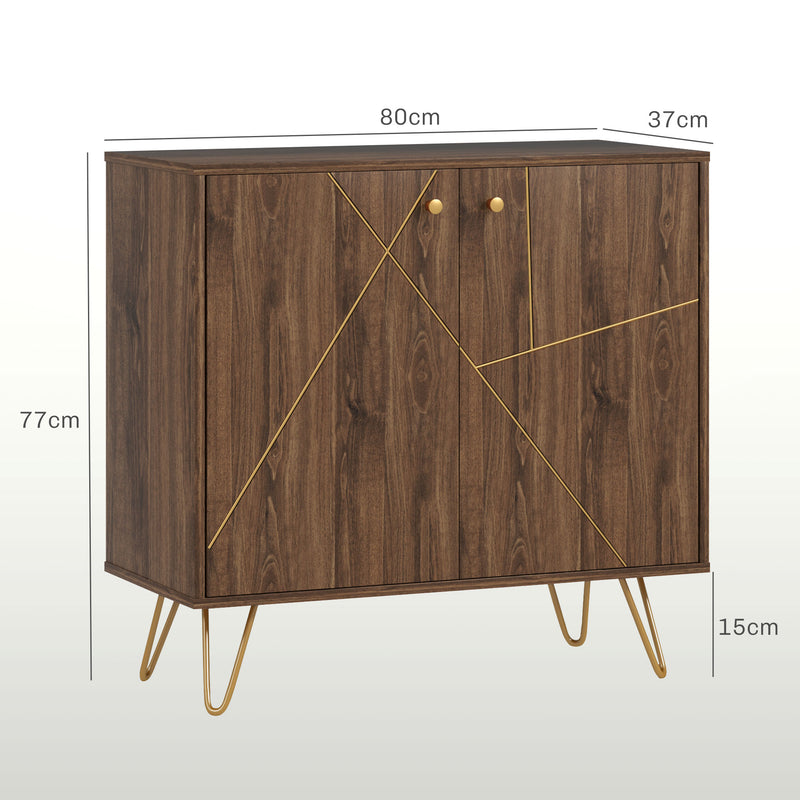 HOMCOM Sideboard Storage Cabinet with Luxurious Steel Lines Steel Legs Brown
