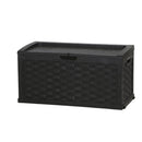 335 Litre Black Rattan Effect Garden Storage Box With Sit On Lid