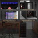 HOMCOM 50L Undercounter Wine Cooler Fridge With LED Light Glass Door 18 Bottles